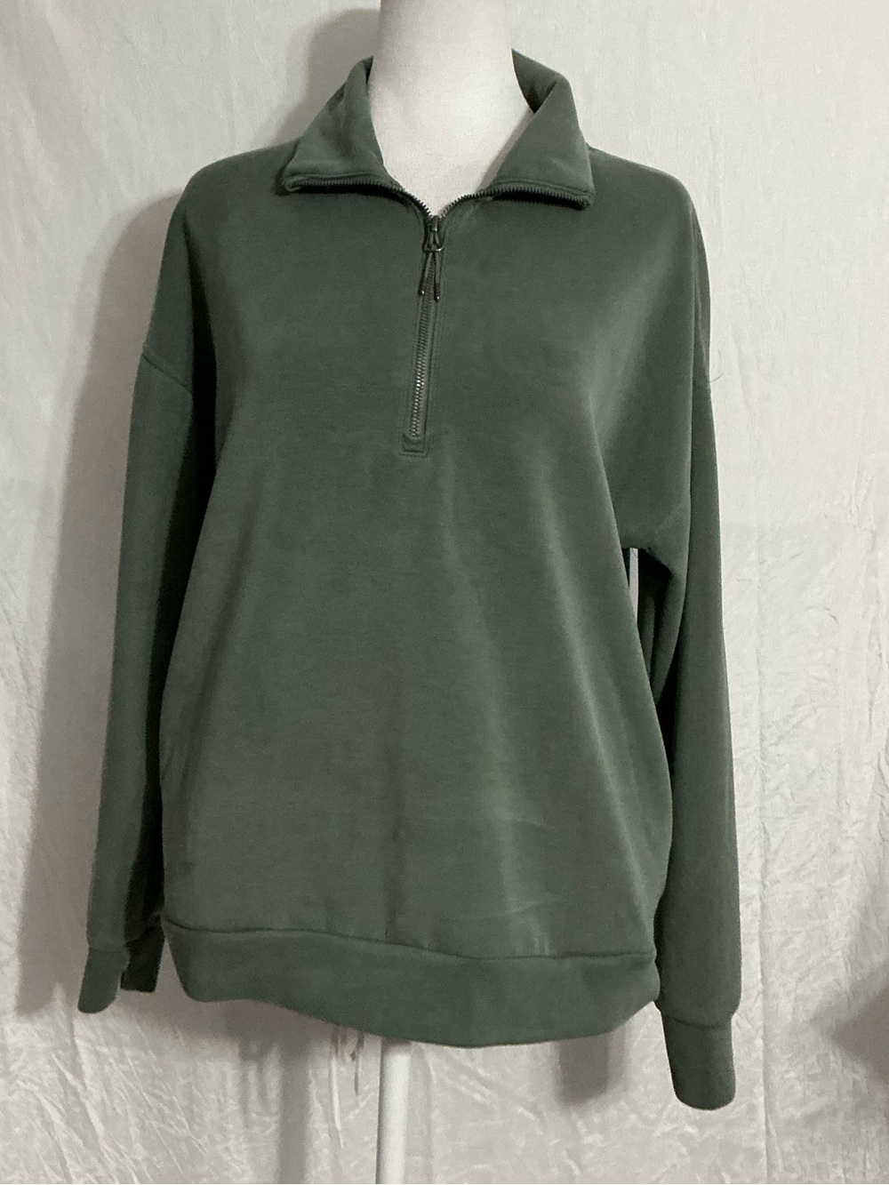Women’s Zip-Front Stand Collar Sweater - Olive Green